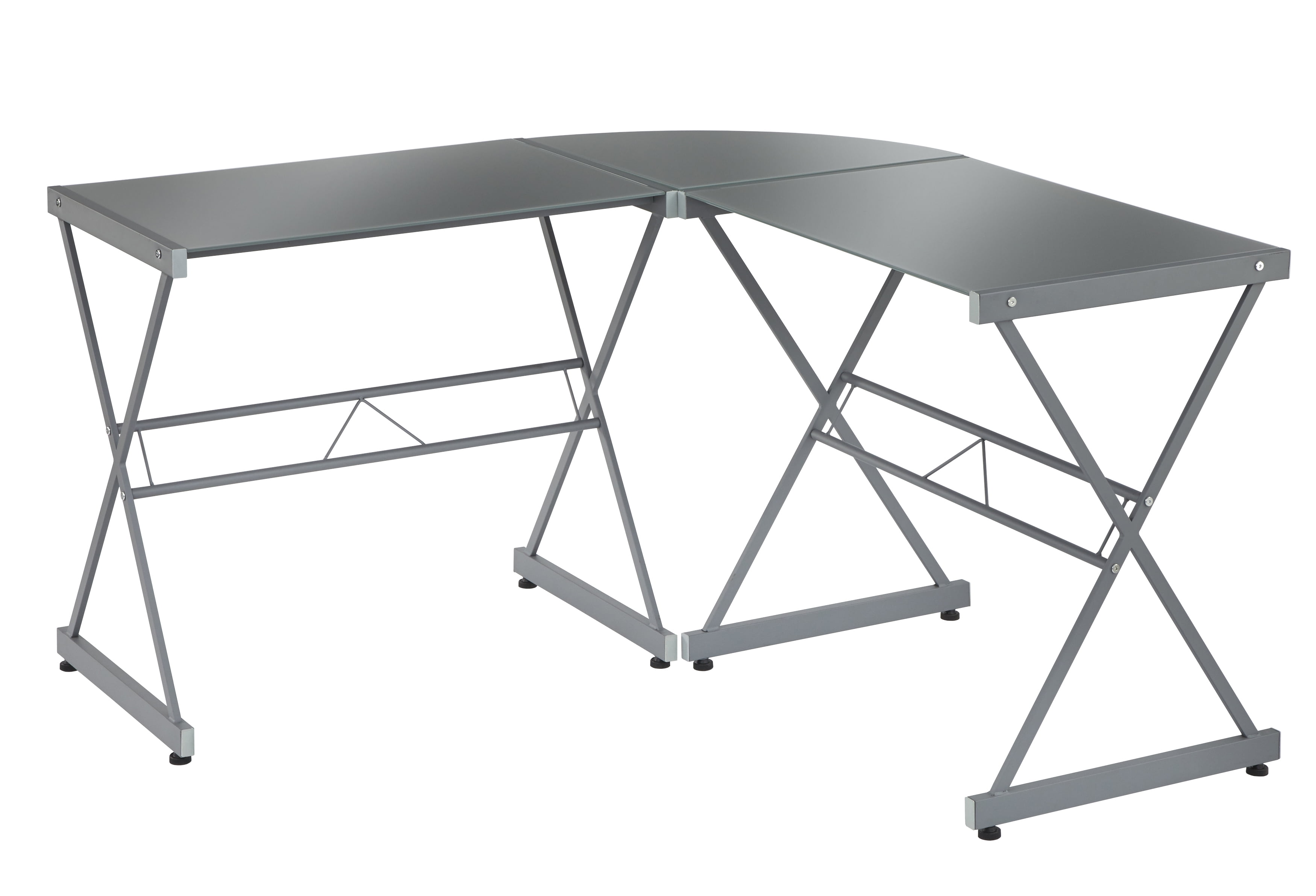 TMS Atrium Metal and Glass L shaped Computer Desk Gray