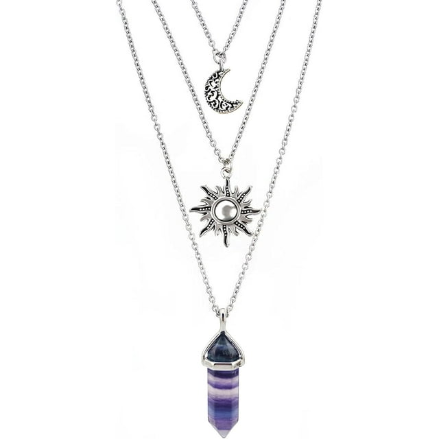 GHSDFBB MJARTORIA Années 90 Multicouche Gothique Punk Élastique Henné Tatouage Ras-du-Cou Extensible Cuir PU Ensemble de Collier à Quartz