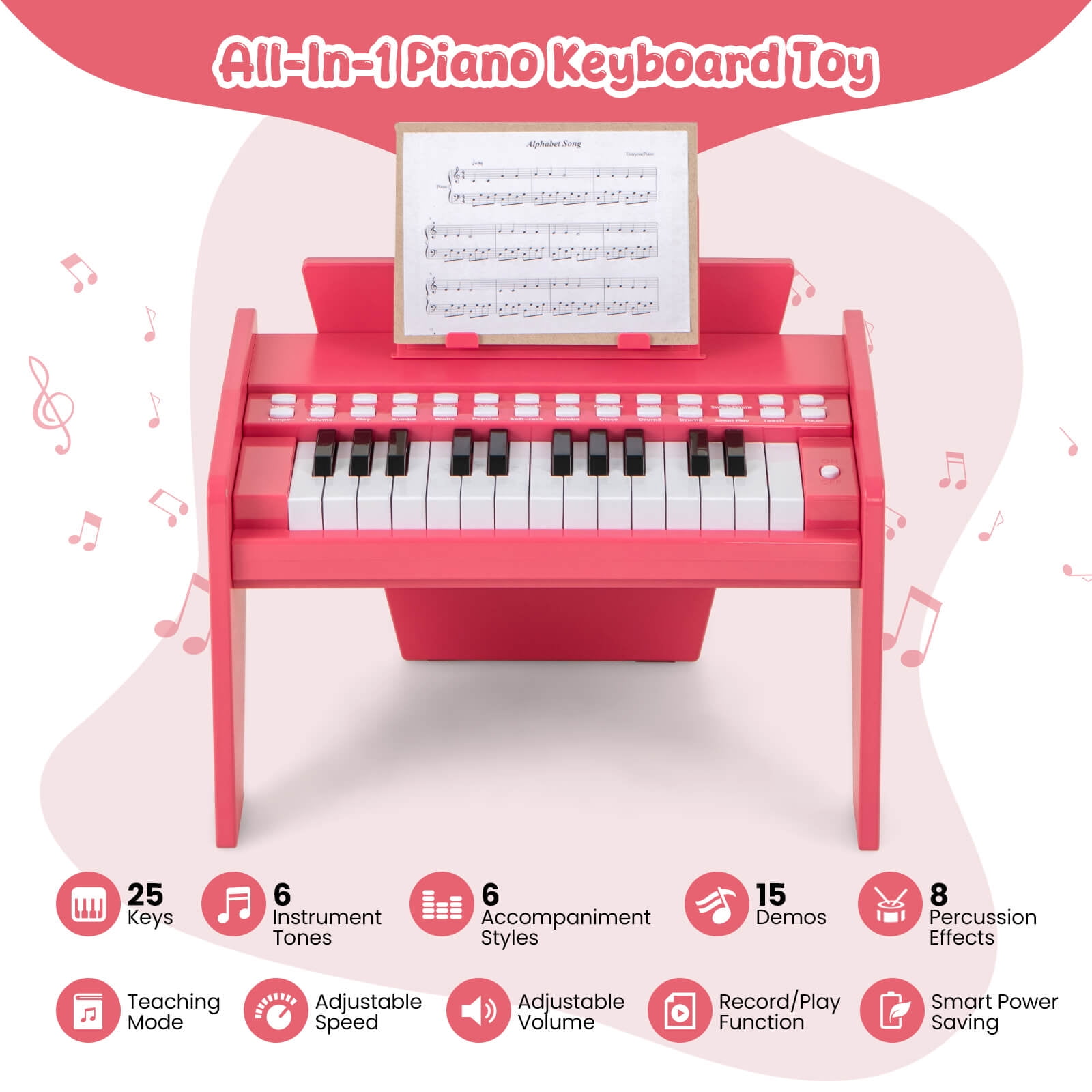 Infans 25 Keys Digital Piano w/Music Stand,Teaching Mode,Lighted Keys, Adjustable Speed