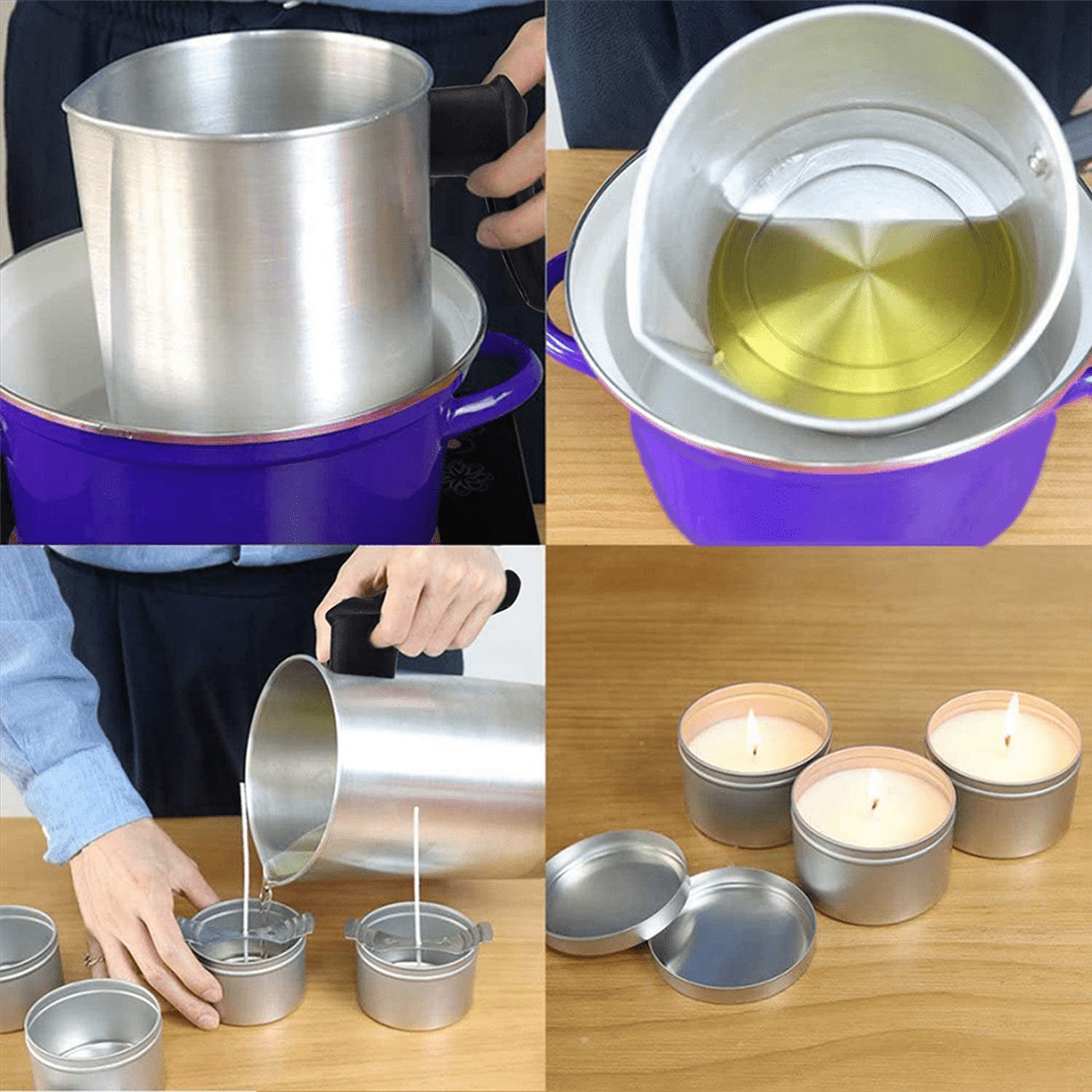3X 4 Pounds Candle Making Pouring Pot,Aluminum Construction Candle Making Pitcher Pouring Spout Wax Melting Pot,3 x Candle Making Pouring Pot,Silver