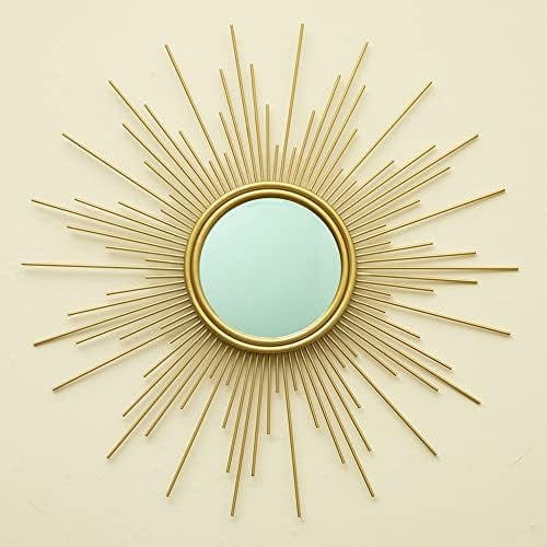 24'' Gold Sunburst Wall Mirror Boho Home Decor Mordern Round Hanging Wall Art for Living Room/Bedroom/Bathroom/Entryway