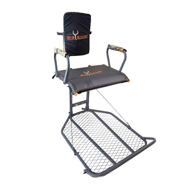 Big Game Captain Steel Hang-On Treestand with 20 x 30 Flip-Back Seat, Black