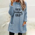 thumbnail image 2 of Holiday Usmixi Womens Plush Sweatshirt Winter Womens Fleece Sweater Long Sleeve Crewneck Cozy Soft Plush Sweatshirt Fashion Letter Print Loose Thickened Pullover Tops with Pocket Big Saving, 2 of 4