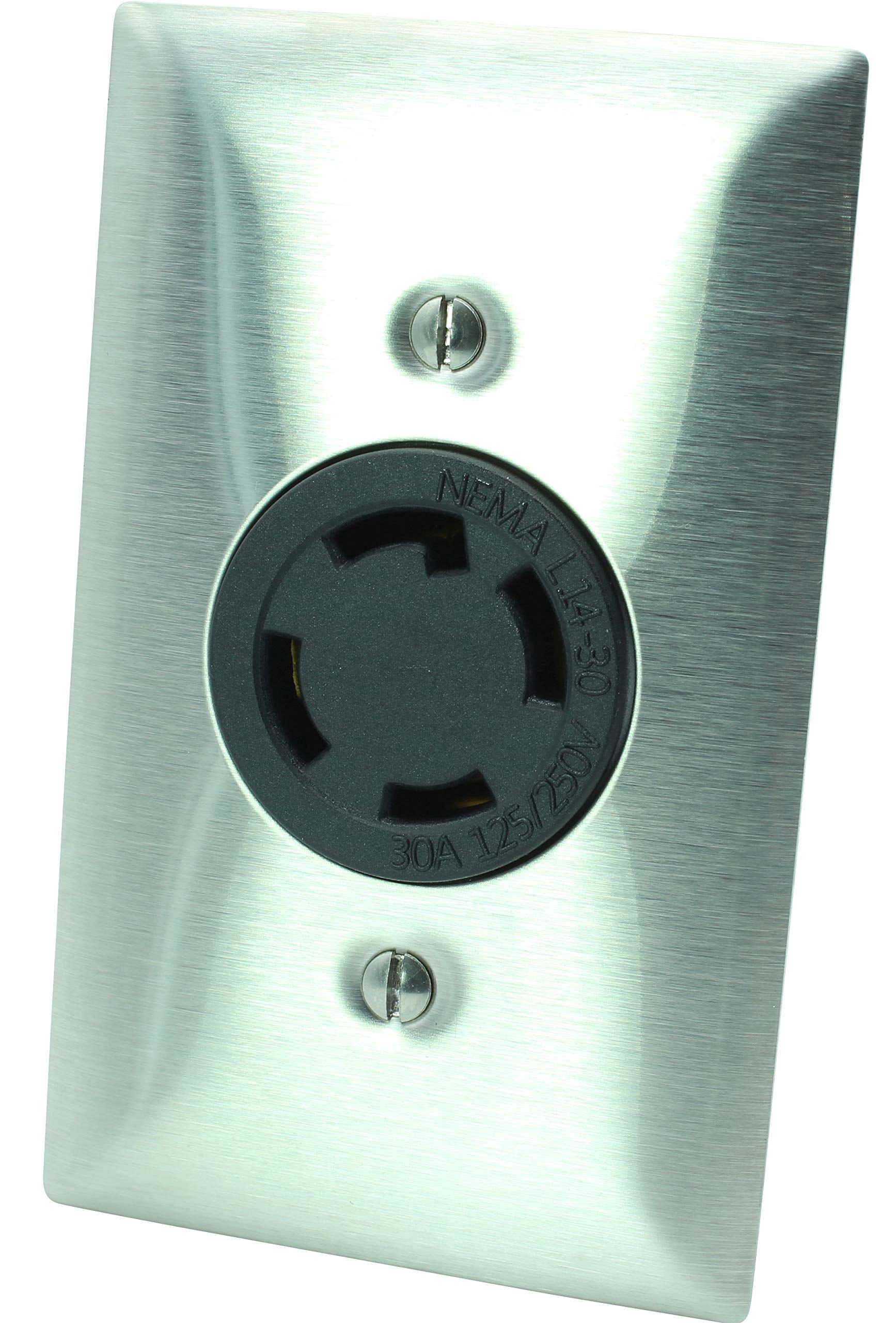 Journeyman-Pro 2710, NEMA L14-30R, 30A 125/250 Volt, Flush Mounting Locking Receptacle Socket/Outlet, Black Industrial Grade, Grounding Welding/Generator Rated 7500 Watts (1, 2710 w/SS Faceplate)