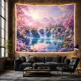 thumbnail image 6 of Waterfall with Pink Blossoms Against Mountain Sunrise, Dreamy Digital Art for Nature Lovers, Landscape Wall Art, Housewarming Gift, Tapestry Wall Hanging for Bedroom and Living Room, 6 of 7