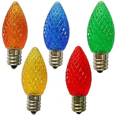 

LED C9 Bulb E17 Intermediate Base 130V 0.49/0.58W UL Multi (R/G/B/A/Y) 3 SMD LEDs/ 5 LEDs (Green Pack of 12)