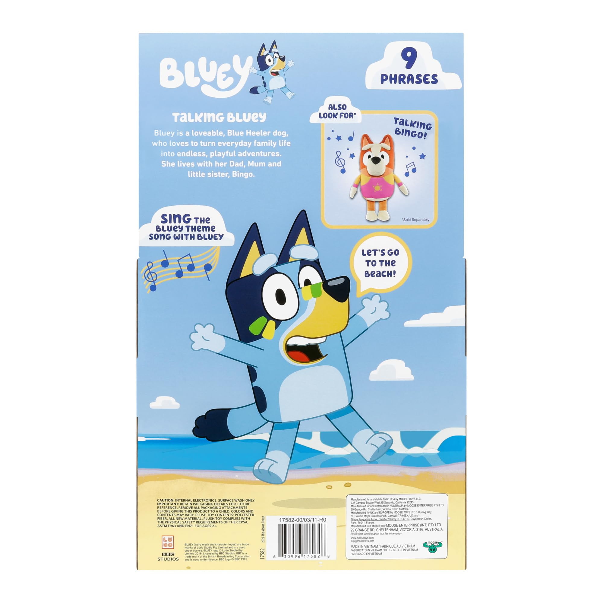 Bluey Soft Stuffed Animals and Plush Toys, Cotton Multicolor, 5.51 x 5.12 x 12.00 Inches