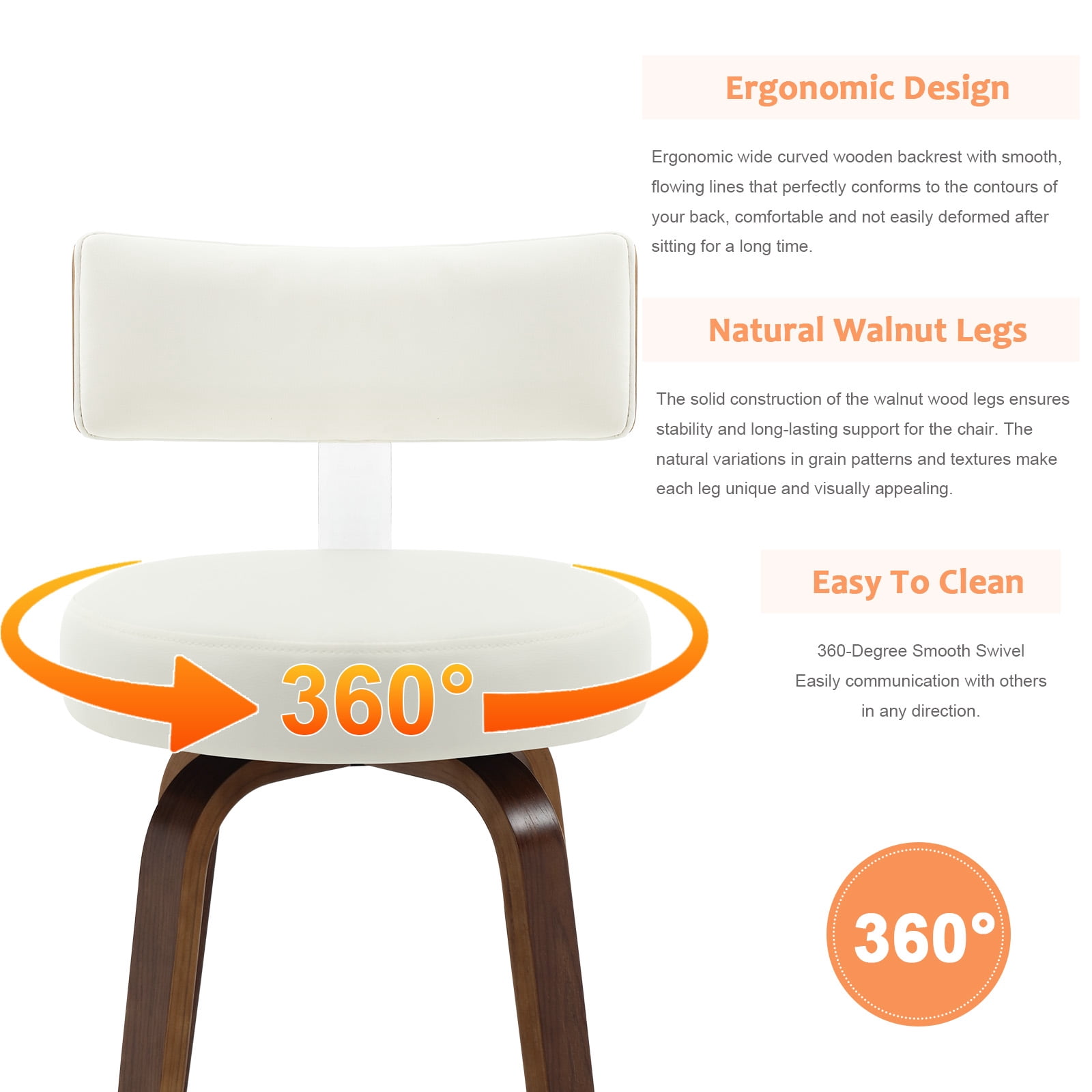 ANMINY Bar Stools Set of 3 360° Swivel with Back and Round Seat PU Leather Barstools 26" Bar Height Upholstered Bar Chairs Island Stools for Kitchen Counter