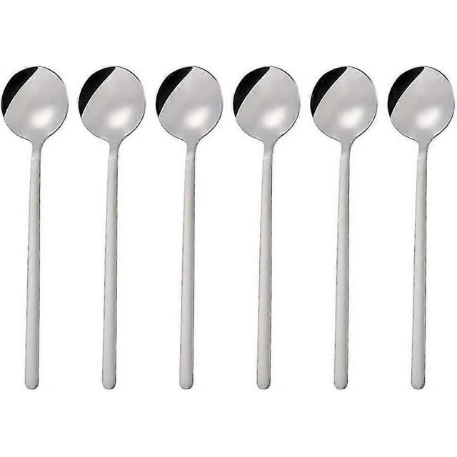 Coffee Spoon Stainless Steel Round Spoon Mini Long Handle Teaspoon Coffee Stirring Spoon Coffee Sugar Dessert (silver) (6pcs)