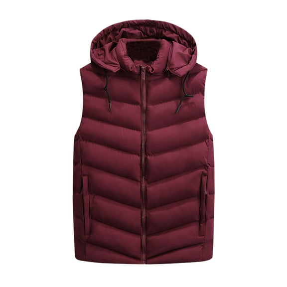 Men's Autumn&Winter Solid Color Sleeveless Zipper Hooded Vest Parkas