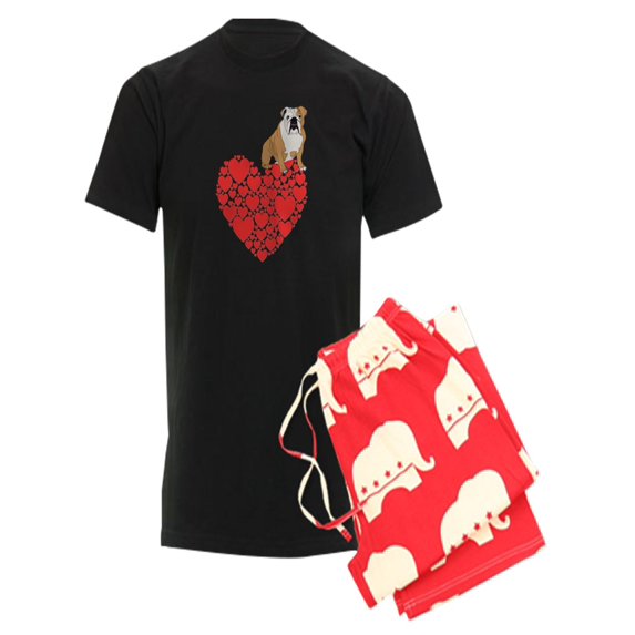 CafePress - Bulldog Heart - Men's Dark Pajamas