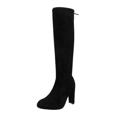 

Ladies Fashion Solid Color Suede Side Zipper Back Strap High Heels High Boots