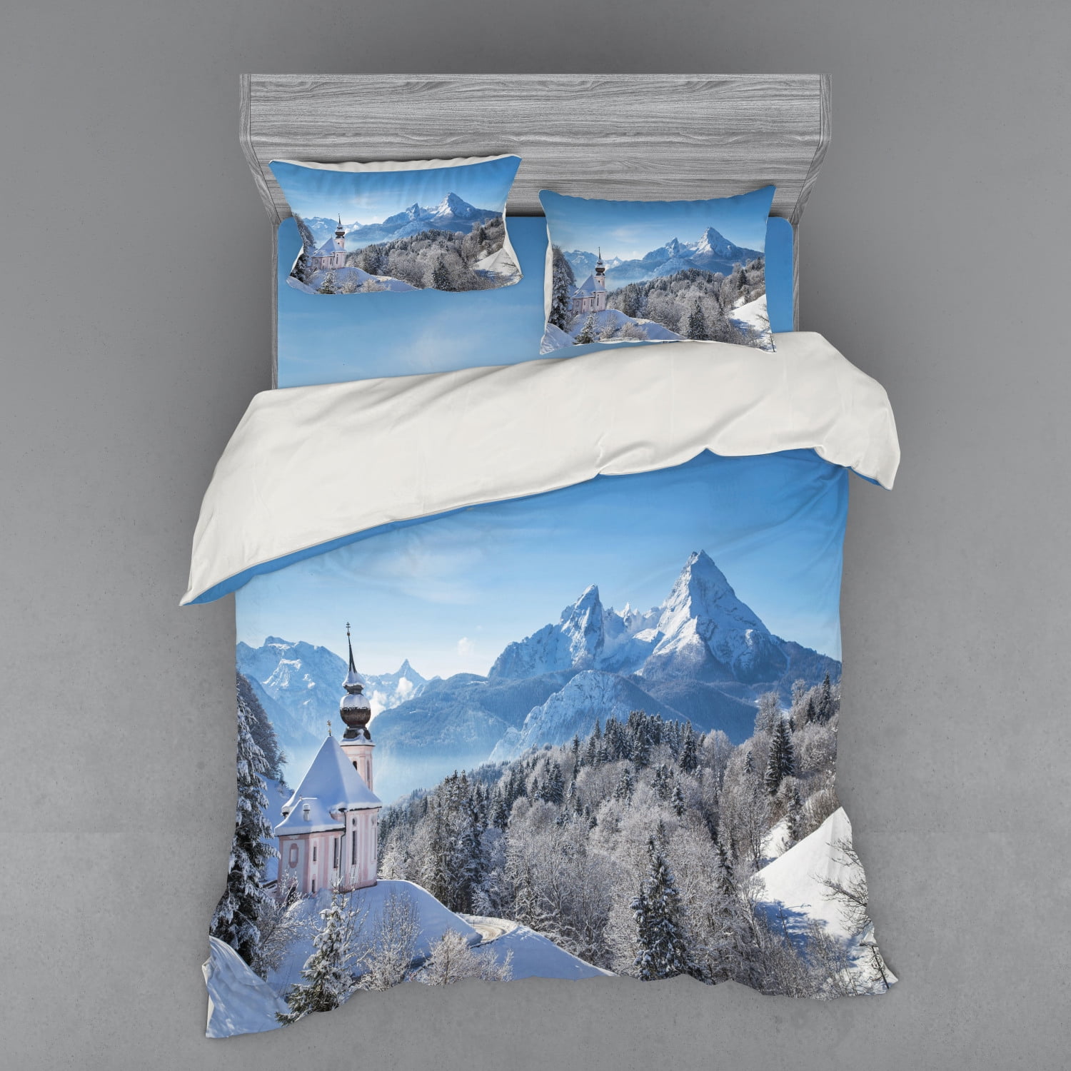 Winter Duvet Cover Set, Snowy Bavaran Alps with Maria Gern with Famous