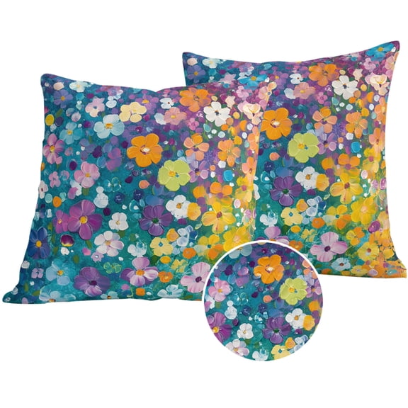 Colorful Spring Floral Outdoor Pillow Covers 16x16 Set of 2,Waterproof Patio Throw Pillowcase Protectors,Modern Oil Painting Abstract Art Decorative Pillow Shams Cushion Covers for Seat Bed Couch