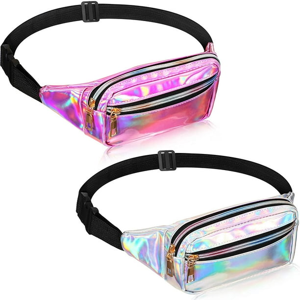 2 Pieces Holographic Fanny Pack Metallic Color Sport Waistbag for 