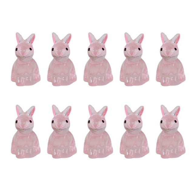 10Pcs Luminous Bunny Colorful Glowing in The Dark Miniature DIY Resin Craft Ornament Cute Resin Rabbit Statue Model Phone Case Decor Small Gift