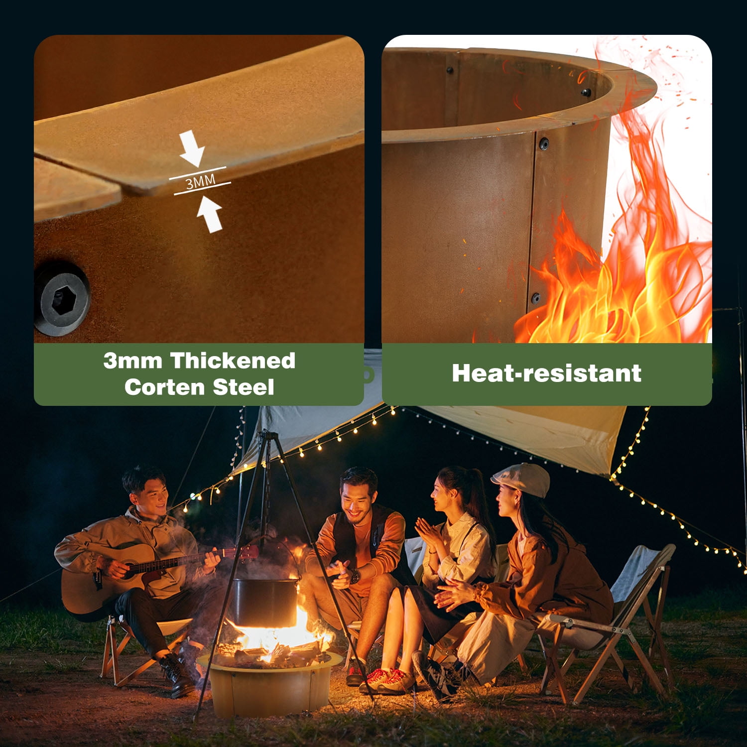 Fire Pit Ring Liner for Outdoor DIY Campfire Wood Burning Fire Pit Ring 3mm Thick Heavy Duty Solid In-Ground Metal Smokeless Firepit Rim Insert for Bonfire Patio Backyard Easy Assembly, Rusty 24"