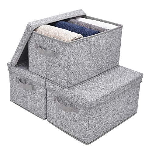 2-Pack Storage Boxes with Lids Pretty Clothes Storage Bins for Bedroom GRANNY SAYS Storage Bins with Handles Beige/Blue