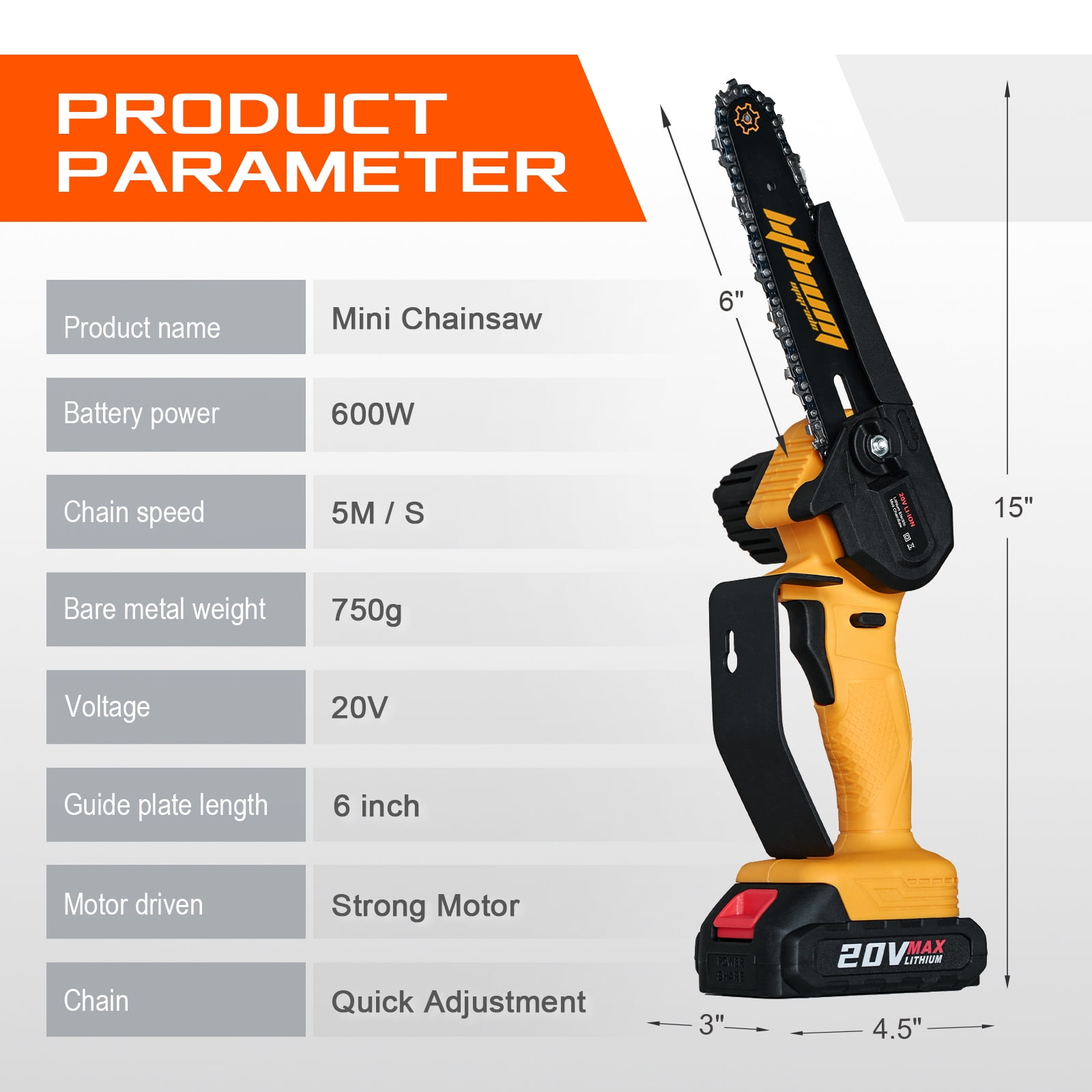 Mini Chainsaw 6-inch Cordless Battery Powered Mini Chain Saw with 2 Battery for Wood Cutting Tree Trimming