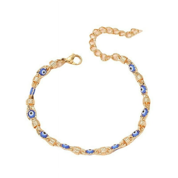 ICTPTOSL Evil Eye Bracelet for Women, 14K Gold Plated Turkish Evil Eye Chain Bracelets for Women