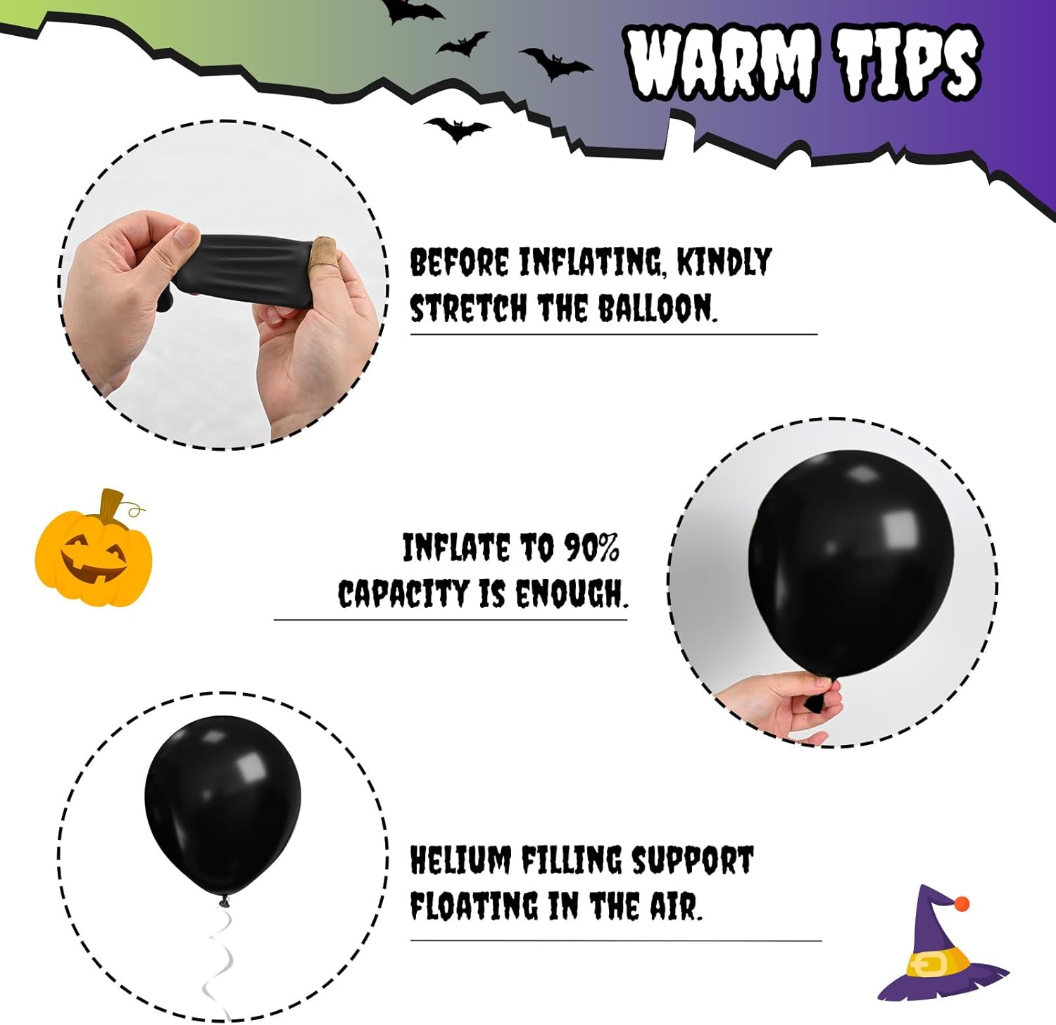 Purple Green Balloons, 12 Inch Halloween Balloons Set, Matte Black Fruit Green and Metallic Purple Confetti Balloon Latex Helium Balloon for Birthday Horror Halloween Party Decorations Indoor Outdoor