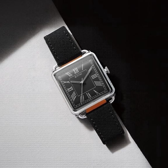 Titan Retro Revive Quartz Analog Black Dial Leather Strap for Men