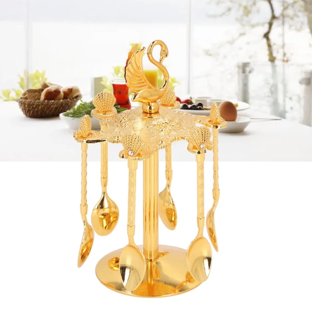 Coffee Spoon Set, 6Pcs Zinc Alloy Dessert Spoons with Swan Base Holder Tea Spoon Set for Fruit Stirring Mixing Sugar Ice Cream Cake