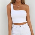 thumbnail image 3 of Outfmvch crop tops for women Ladies Single Shoulder Crop Sport Bra Slim Camis Tank Vest womens tops tank top for women crop tops White, 3 of 9