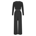 thumbnail image 4 of Women's 2 Piece Sets Fall Casual Outfits Long Sleeve Crop Tops Wide Leg Palazzo Pants Matching Tracksuits, XXL, 4 of 7