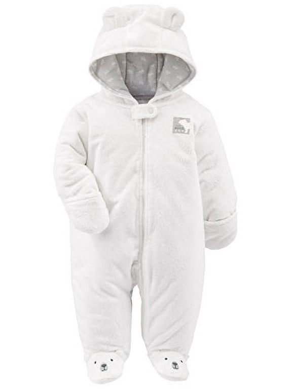 Baby Fleece Footed Jumpsuit Pram, Ivory, Newborn