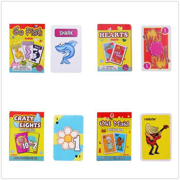 JULYING Kids Card Games Set Old Maid, Go Fish, Hearts,Crazy Eights Family Party Favor