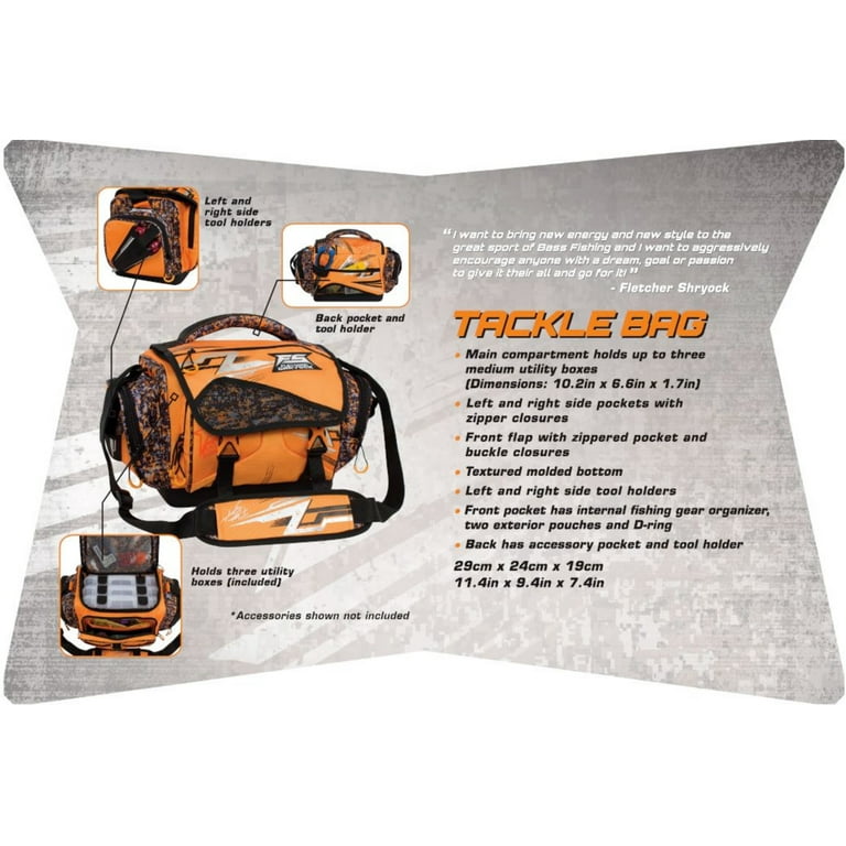 Fletcher Shryock Fishing Tackle Bag with 3 Medium Lure Boxes, Black Orange,  Polyester 
