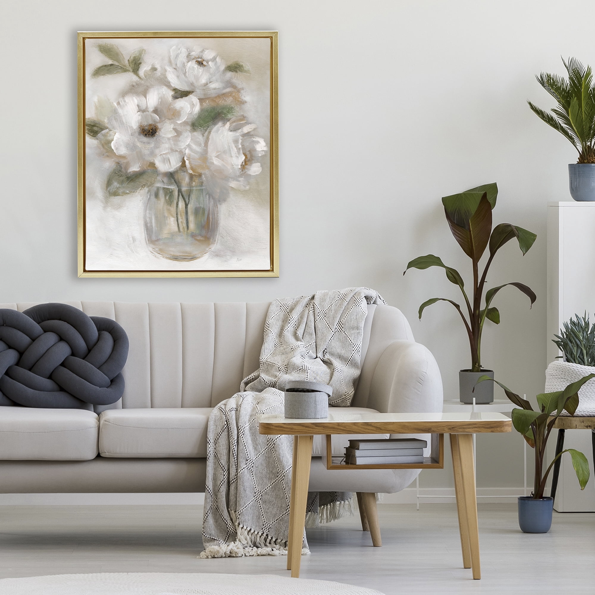 Stupell Industries Brushed Neutrals Bouquet Gold Framed Floater Canvas Wall Art, design by Nan