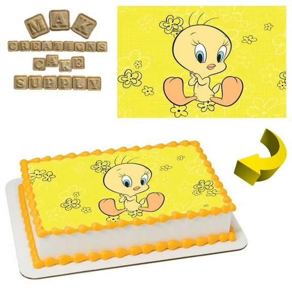 Tweety Bird Classic Looney Tunes Edible  1/4 Sheet Cake topper - Can also be used on a 1/2 Sheet with room to decorate!