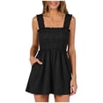 thumbnail image 1 of RXMEKW Strapless Smocked Jumpsuit with Ruffle Straps for Women Wide Leg Short with Pockets Olive, 1 of 8