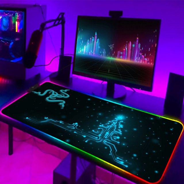 Alfombrilla de ratón Razer RGB grande para juegos de Anime, alfombrilla LED para ratón, accesorios para jugadores, alfombrilla de escritorio para PC con mesa LOL retroiluminada LIUWENJING unisex