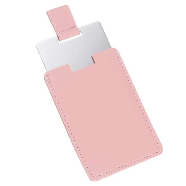 Espejo de bolsillo Uxcell de acero inoxidable irrompible, espejo compacto de maquillaje con funda de cuero PU (Rosa, 2.56 x 3.74")