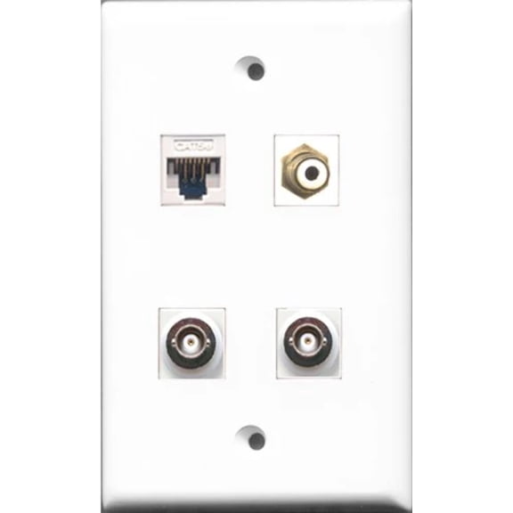 RiteAV 1 Port RCA White 2 Port BNC and 1 Port Cat5e Ethernet White Wall Plate