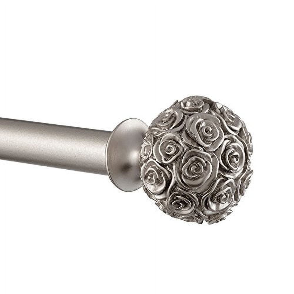 Exclusive Home Peony 1" Curtain Rod and Finial Set, Matte Silver, Adjustable 36"-72"