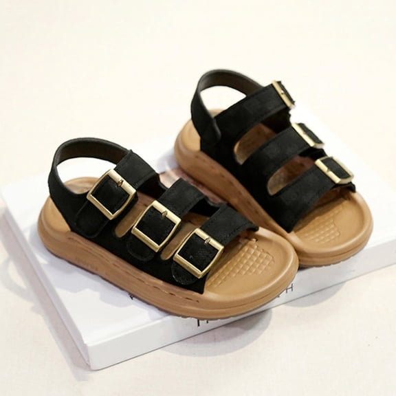 Cethrio Boys Comfort Sandals, Open Toe School Non-slip Casual Kids Summer Shoes Black Size 3(Big Kids)
