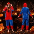 thumbnail image 2 of Spider Hero Fleece Cosplay Onesie Jumpsuit, Full Zip Hooded Web Print Pajamas Sleepwear for Adults Cosplay Party, 2 of 8