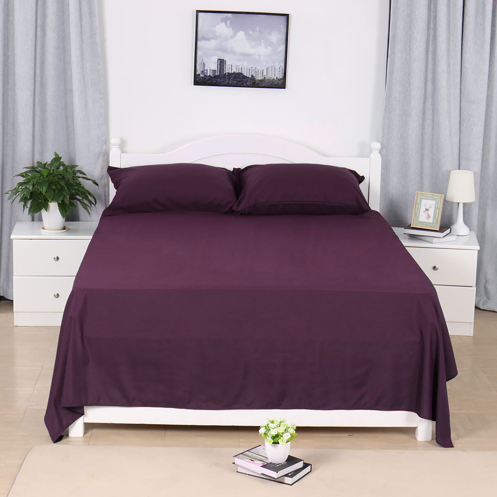 PiccoCasa 1800TC Microfiber Pillowcases Flat and Fitted Sheet Bedding
