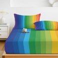 thumbnail image 6 of Twin Sze Fitted Sheet Set - Colorful Striped Ombre 2 Piece Bedding Sets 16" Deep Pocket Fitted Sheet with 1 Pillowcase, Rainbow Stripes Modern Abstract Art Brushed Microfiber Hotel Luxury Bed Sheets, 6 of 9
