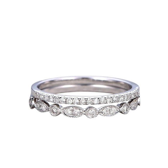 0.5 Carat 2 pcs Man made diamond moissanite Diamond Wedding Ring Set Stacking art deco wedding band Ring set Sterling Silver 18k Gold Plating