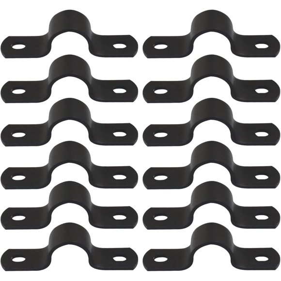 shiyou-12 Pack 0.78"/20mm Durable Pipe Strap, Black U-Clamps Metal Clamps Double-hole Bracket, Two Hole Pipe Strap for DIY Industrial Style/DIY Enthusiasts