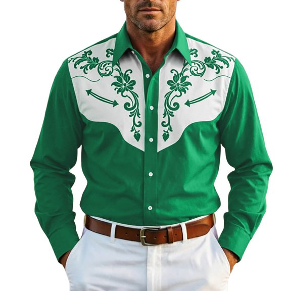 HGIEYS Men's Western Cowboy Shirt Embroidered Long Sleeve Casual Button Down Shirt
