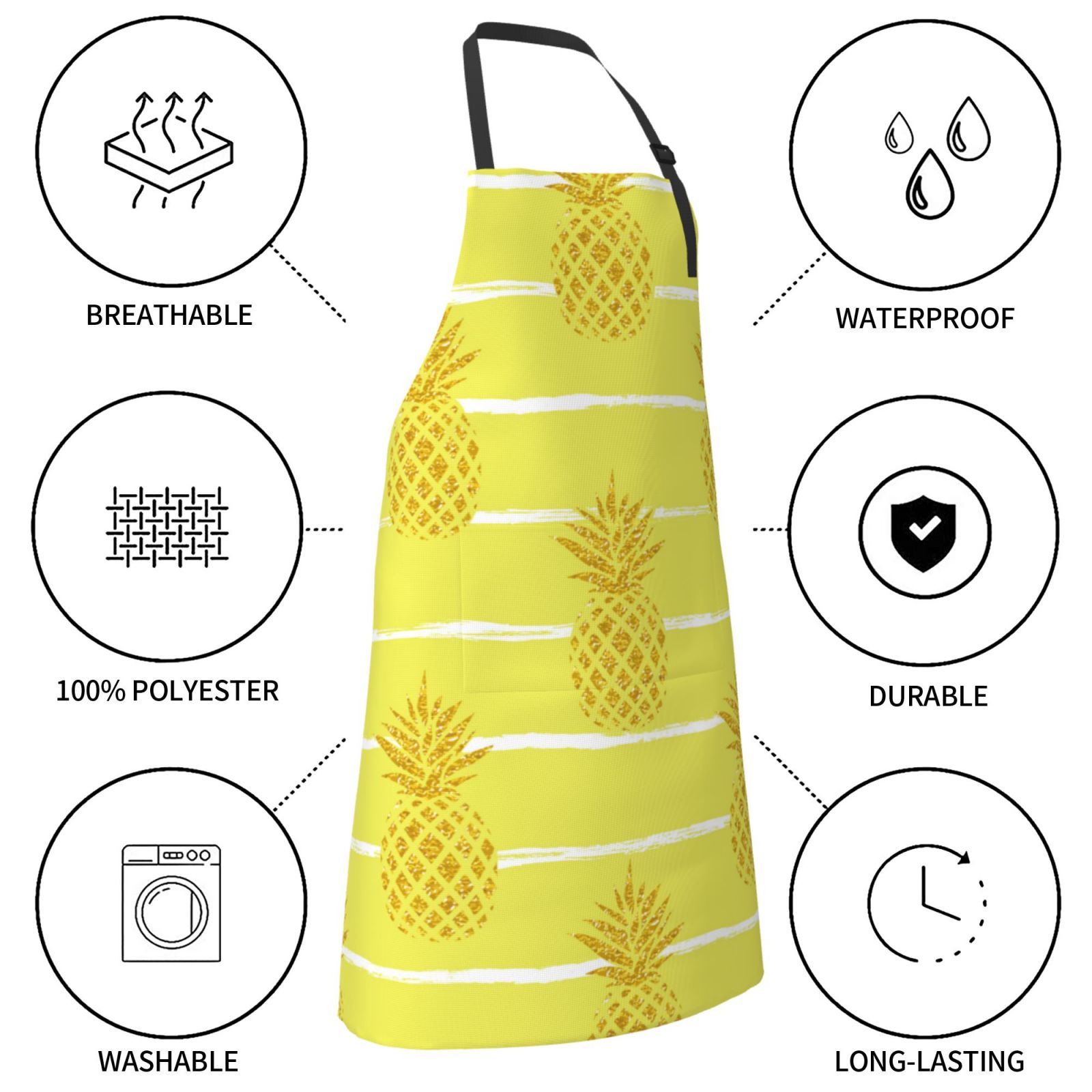 Kdxio Gold Pineapple Apron with Pockets Adjustable Kitchen Aprons for Men Women Waterproof Aprons for Cooking,Drawing,Crafting, Baking Household Cleaning