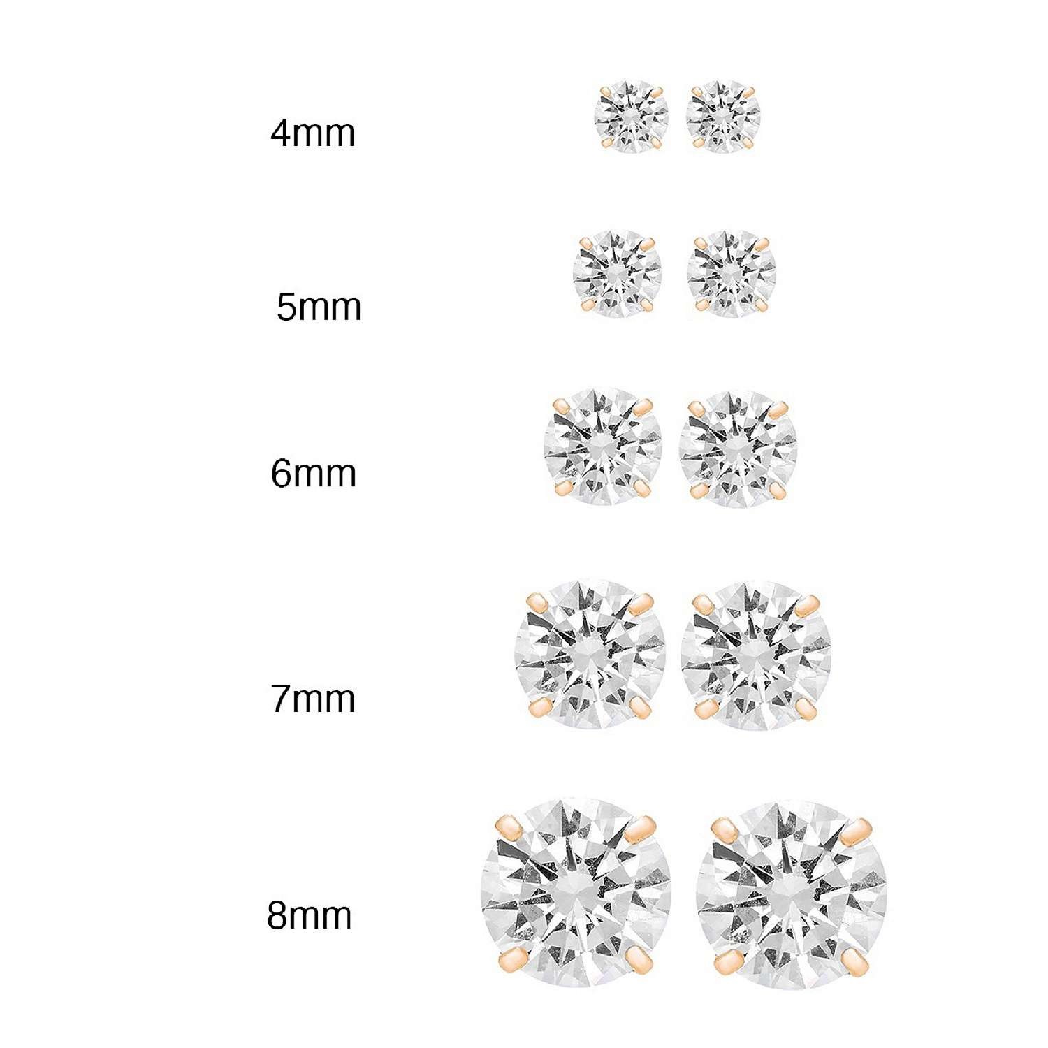 A&M 14k Gold 4mm to 8mm Round Clear CZ Stud Earrings, for Women, Girls, Unisex - image 2 of 3