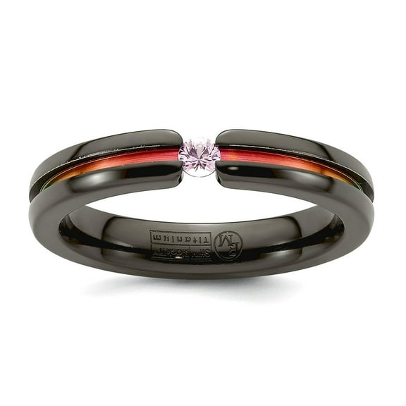Black Titanium Pink Sapphire and Pink Anodized Grooved 4mm Band Size 8 Ring for Women and Men