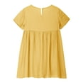 thumbnail image 4 of BRGZLK Kids Girls Dresses Summer New Trendy Solid Color V-Neck Short Sleeve Casual Midi Dress for Everyday Yellow 9-10 Years, 4 of 7